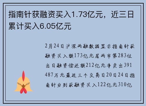 指南针获融资买入1.73亿元，近三日累计买入6.05亿元