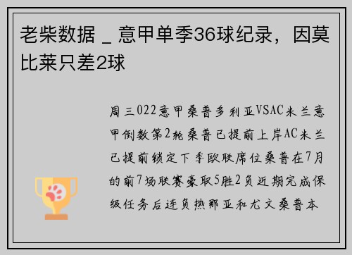 老柴数据 _ 意甲单季36球纪录，因莫比莱只差2球