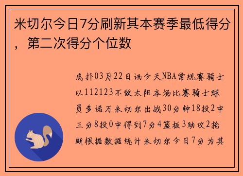 米切尔今日7分刷新其本赛季最低得分，第二次得分个位数